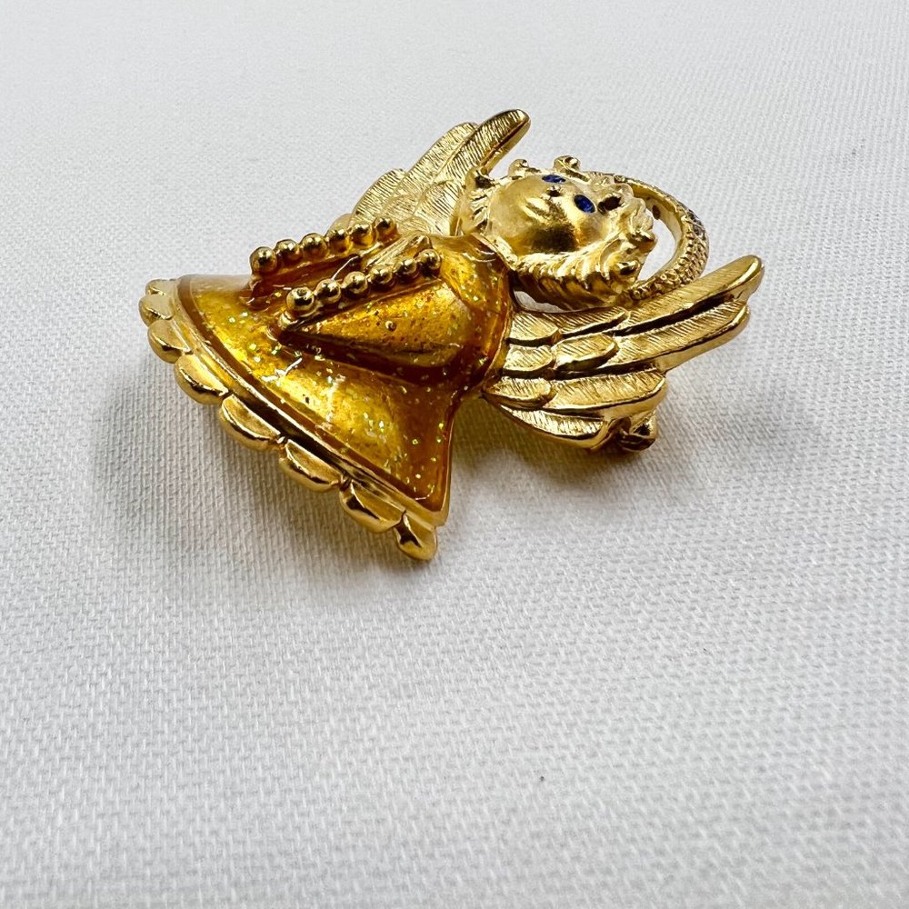 NWOT - Anne Klein - Adorable Enameled Dress Praying Angel Matte Gold Tone Brooch - Picture 4 of 8